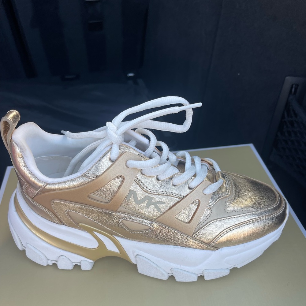 Michael Kors Nick Metallic Leather
Trainer in Gold -